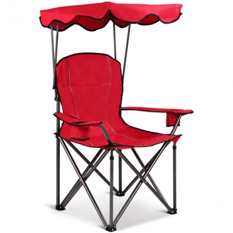 Portable Folding Red Beach Canopy Chair with Cup Holders