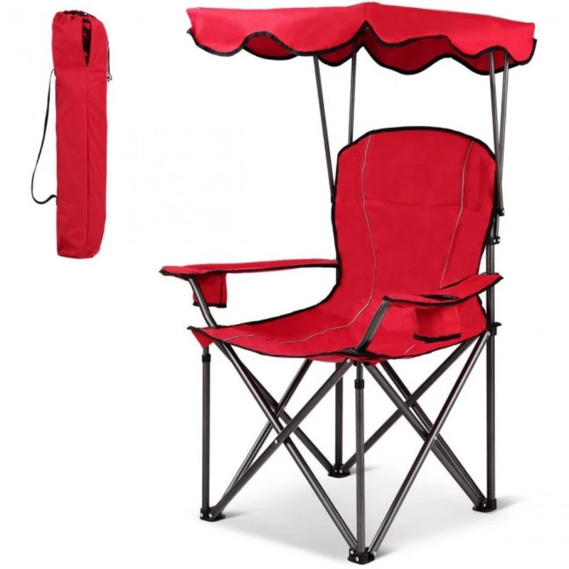 Portable Folding Red Beach Canopy Chair with Cup Holders