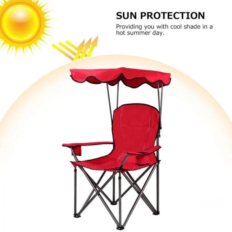 Portable Folding Red Beach Canopy Chair with Cup Holders
