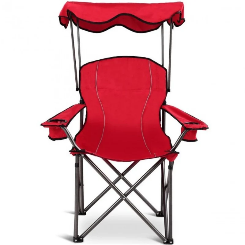 Portable Folding Red Beach Canopy Chair with Cup Holders
