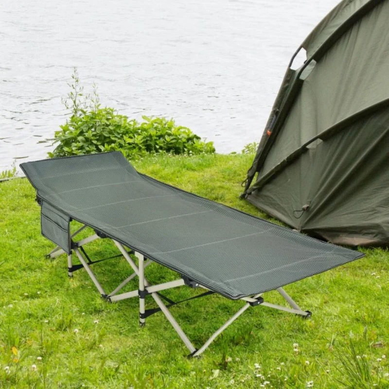 Gray Wide Foldable Camping Cot with Carrying Bag