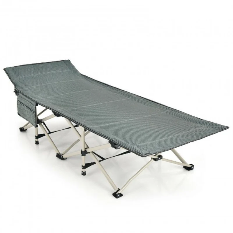 Gray Wide Foldable Camping Cot with Carrying Bag