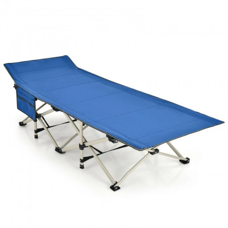 Blue Wide Foldable Camping Cot with Carrying Bag