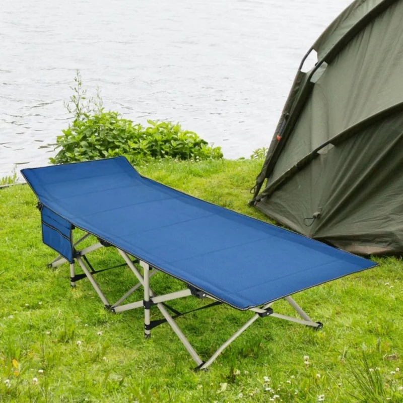 Blue Wide Foldable Camping Cot with Carrying Bag