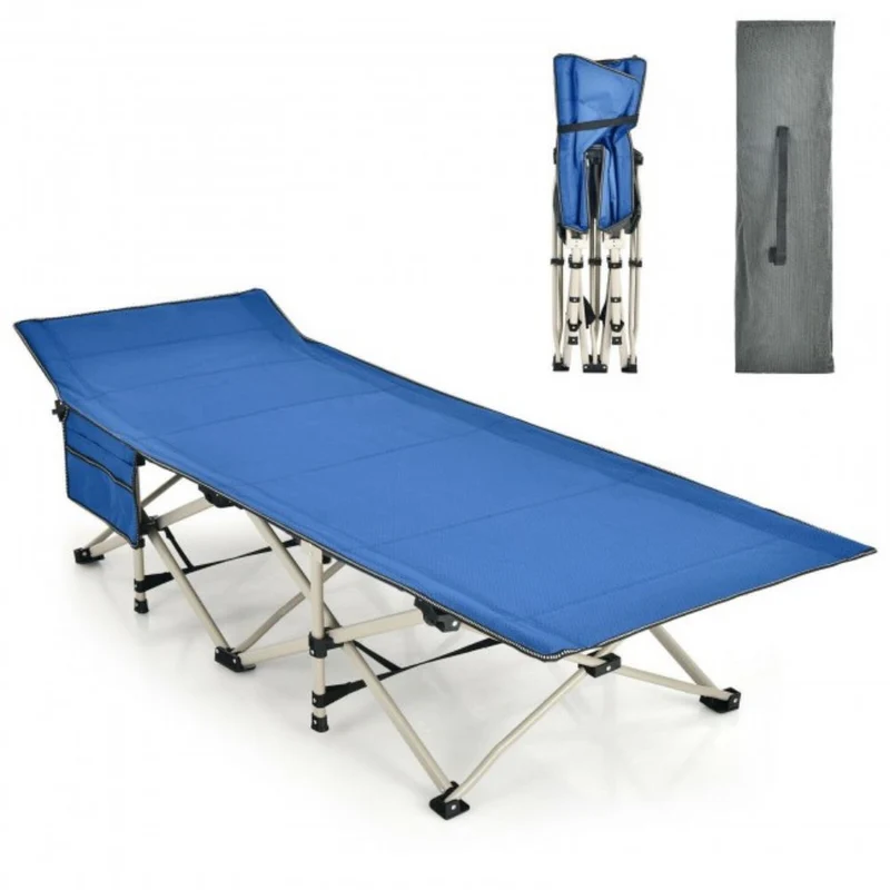 Blue Wide Foldable Camping Cot with Carrying Bag