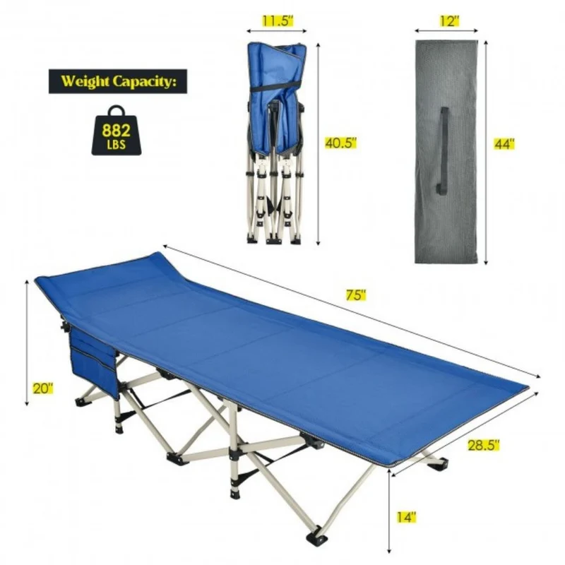 Blue Wide Foldable Camping Cot with Carrying Bag
