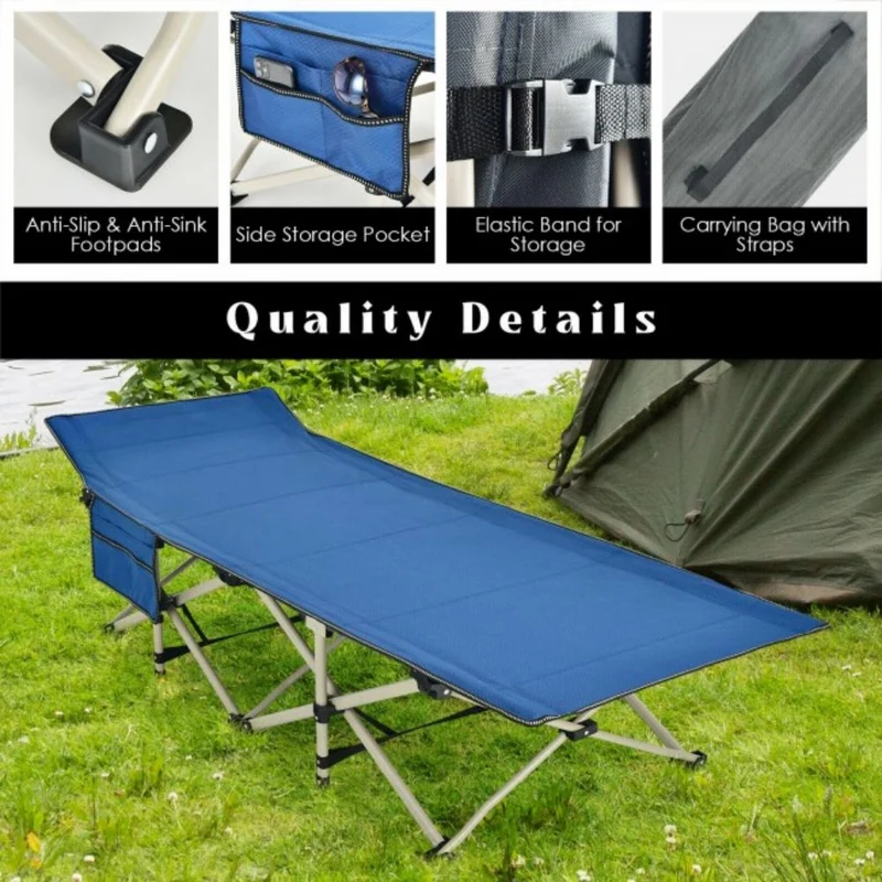 Blue Wide Foldable Camping Cot with Carrying Bag