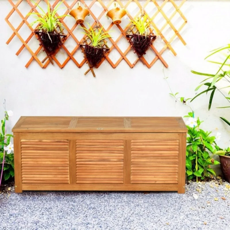 47 Gal. Deck Outdoor Storage Bench Acacia Wood Box