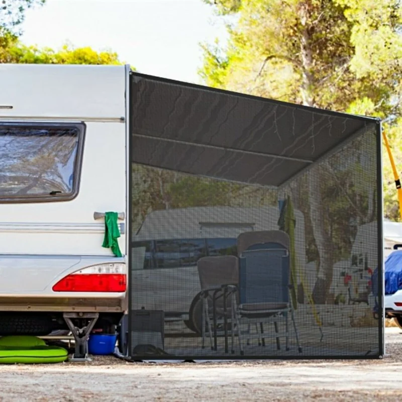 7 ft. x 9 ft. Black RV Awning Side Mesh Screen Sunshade with Complete Kits