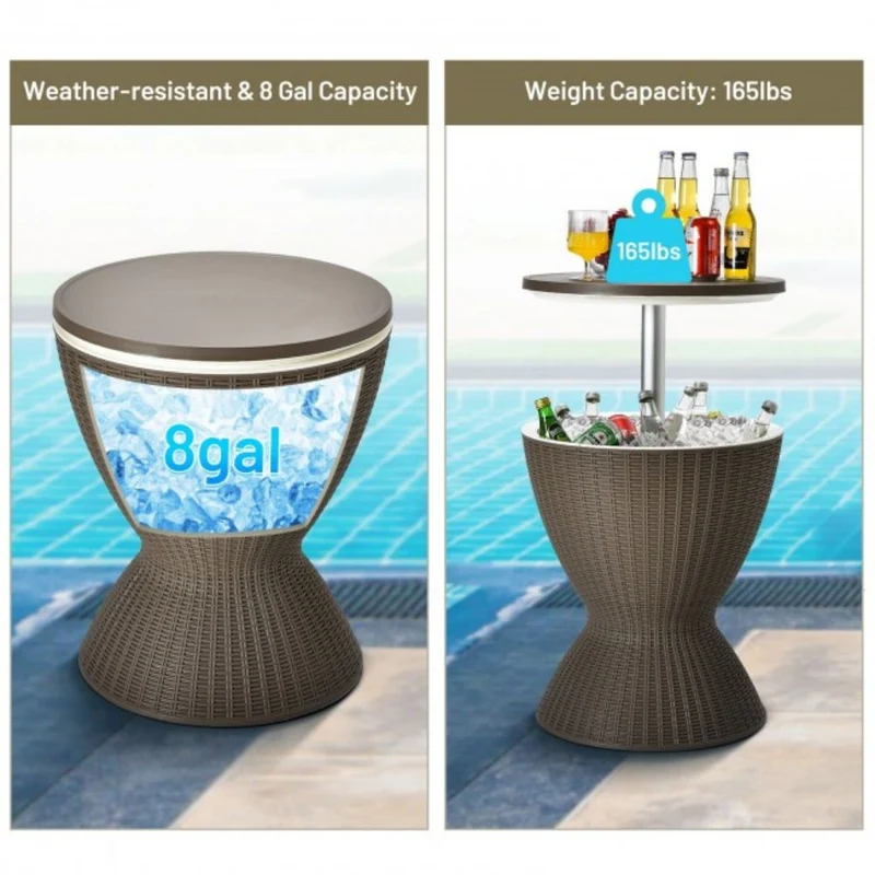 3-in-1 8 Gal. Patio Ice Cooler Bucket Cool Bar Side Table with Adjust Ice Bucket