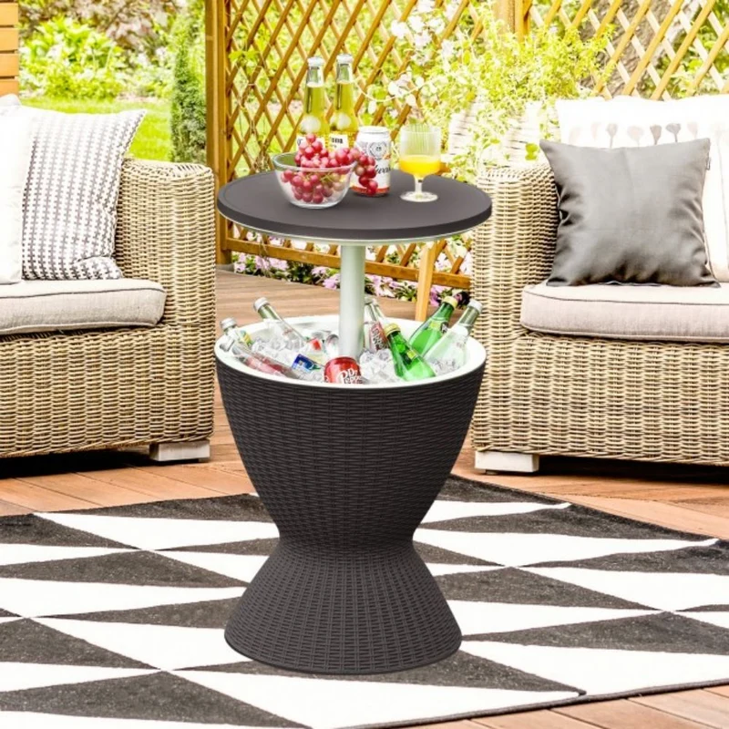 3-in-1 8 Gal. Patio Ice Cooler Bucket Cool Bar Side Table with Adjust Ice Bucket