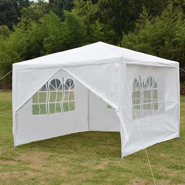10 ft. x 10 ft. White Patio Tent Party Tent with 4 Removable Side Walls