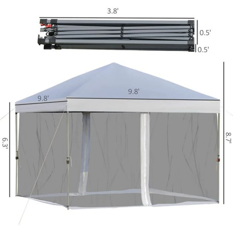10 ft. x 10 ft. White Gazebo Pop Up Canopy with Mesh Curtains
