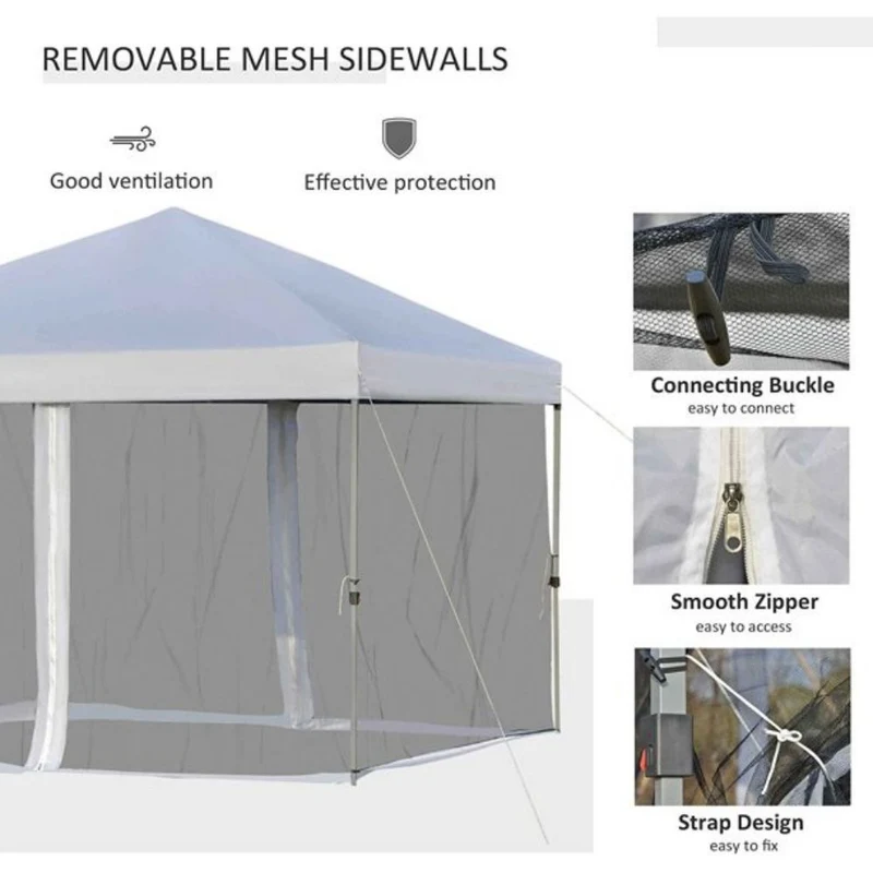 10 ft. x 10 ft. White Gazebo Pop Up Canopy with Mesh Curtains