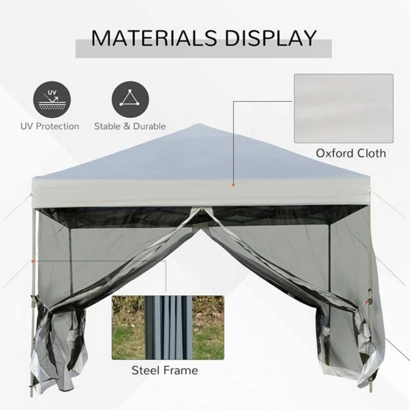 10 ft. x 10 ft. White Gazebo Pop Up Canopy with Mesh Curtains