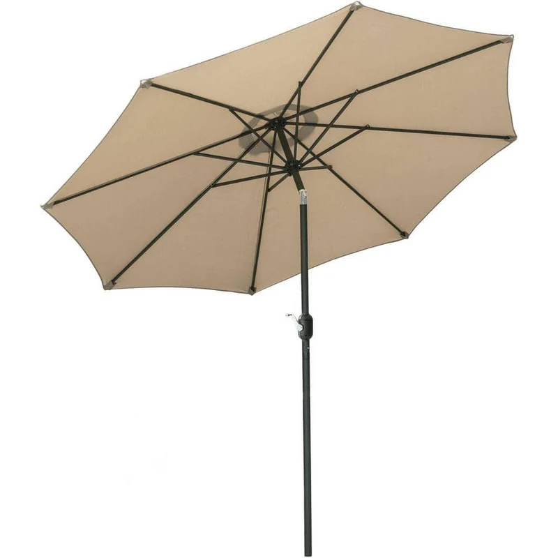 9 ft. Metal Market Crank and Tilt Patio Umbrella in Beige