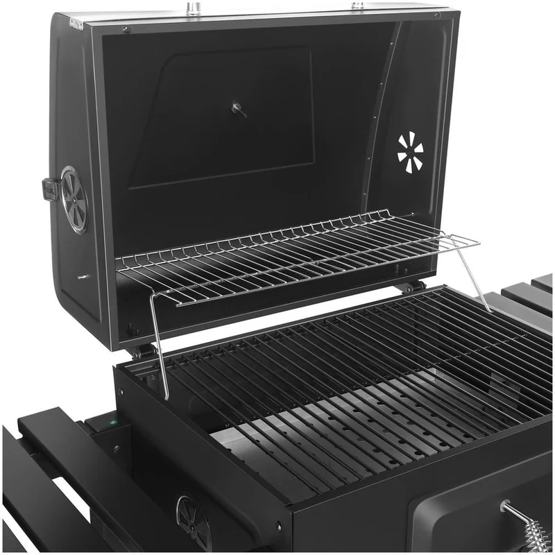 Heavy-Duty Extra-Large Portable Charcoal Grill in Black with Foldable Side Shelves and Cover