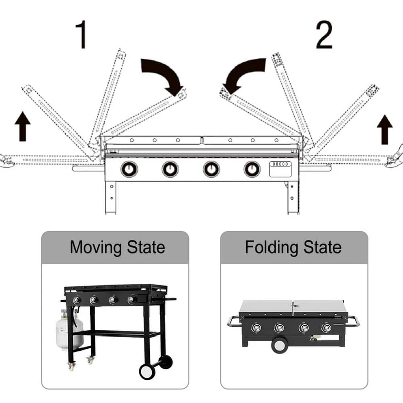 4-Burner Outdoor Foldable Propane Gas Grill in Black with Wheels