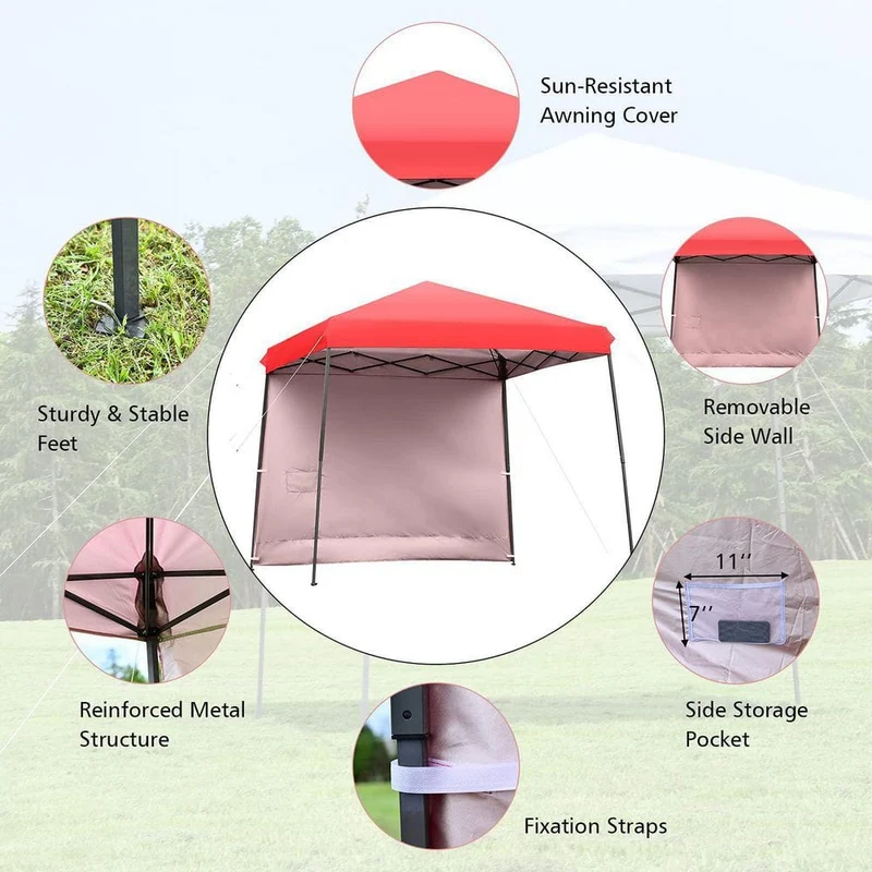 10 ft. x 10 ft. Red Pop Up Tent Instant Canopy with Roll-up Side Wall