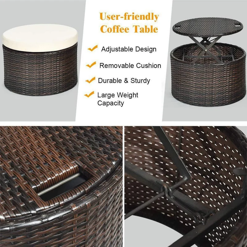 Brown Wicker Outdoor Patio Day Bed with White Cushions and Canopy