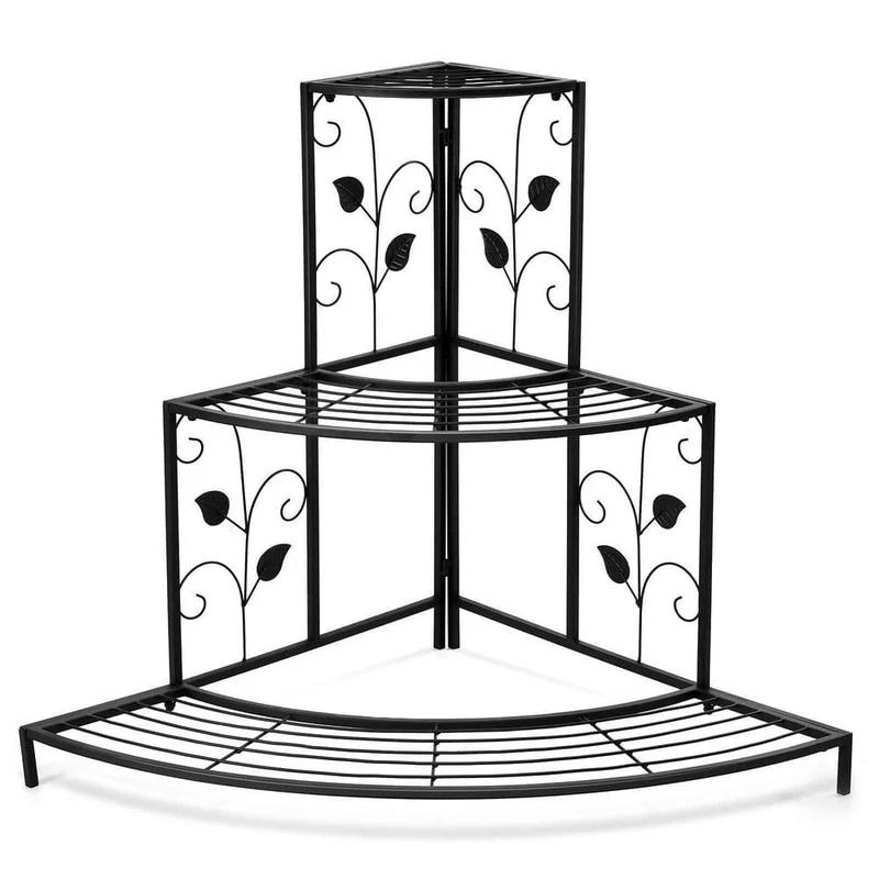 Black Steel Corner Plant Stand (3-Tier)