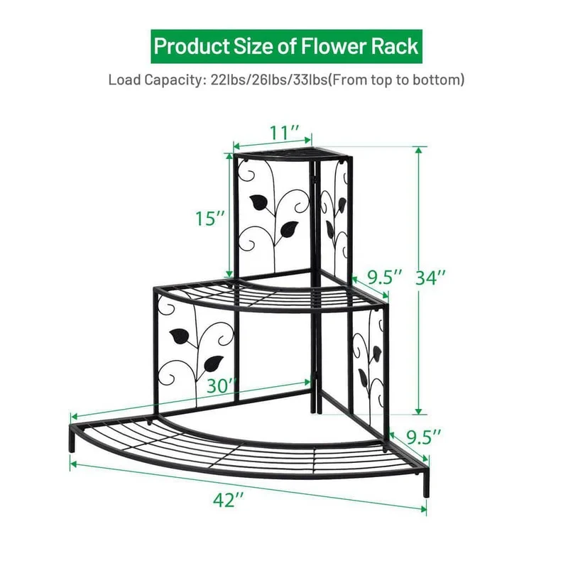 Black Steel Corner Plant Stand (3-Tier)