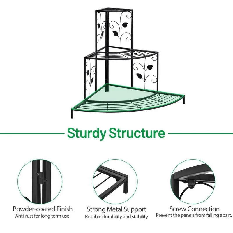 Black Steel Corner Plant Stand (3-Tier)