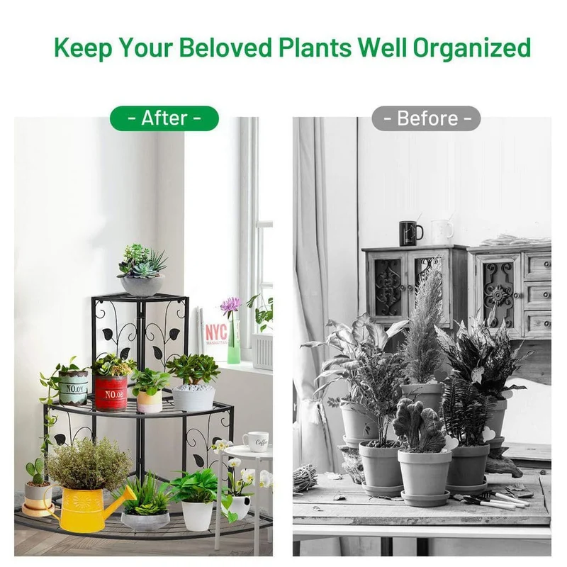 Black Steel Corner Plant Stand (3-Tier)