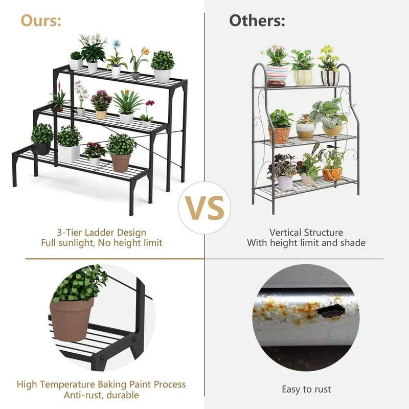 Outdoor Metal Heavy-Duty Plant Stand (3-Tier)