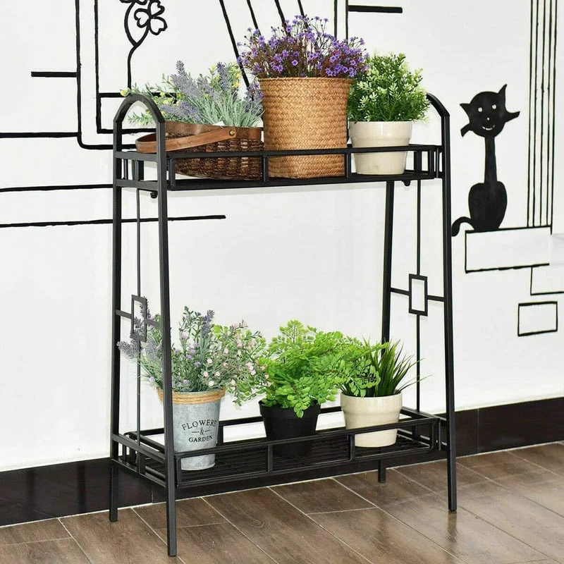 32 in. Tall Heavy-Duty Metal Flower Plant Stand (2-Tier)