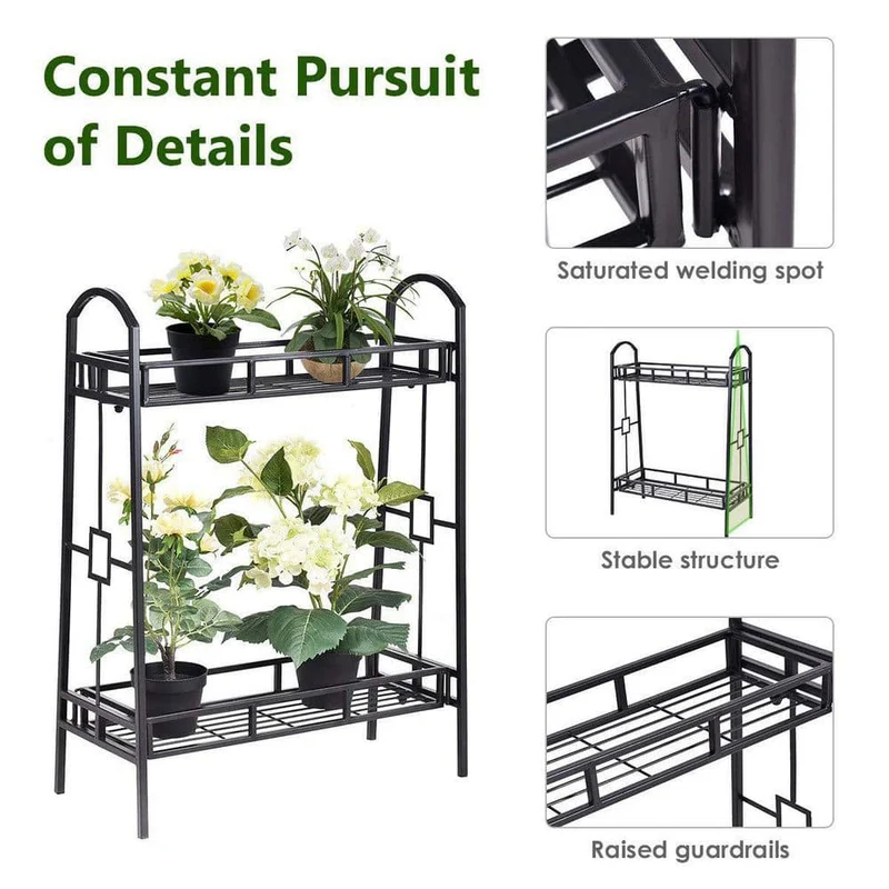 32 in. Tall Heavy-Duty Metal Flower Plant Stand (2-Tier)