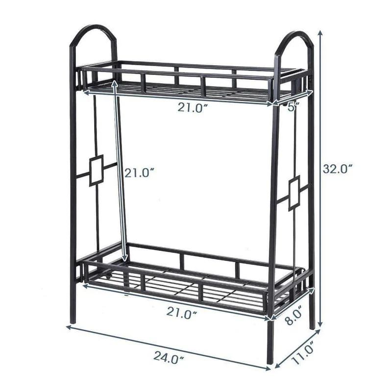 32 in. Tall Heavy-Duty Metal Flower Plant Stand (2-Tier)