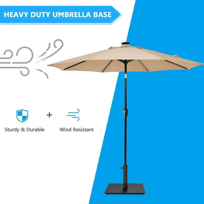36 lbs. Square Metal Patio Umbrella Base with 3 Adapters in Black