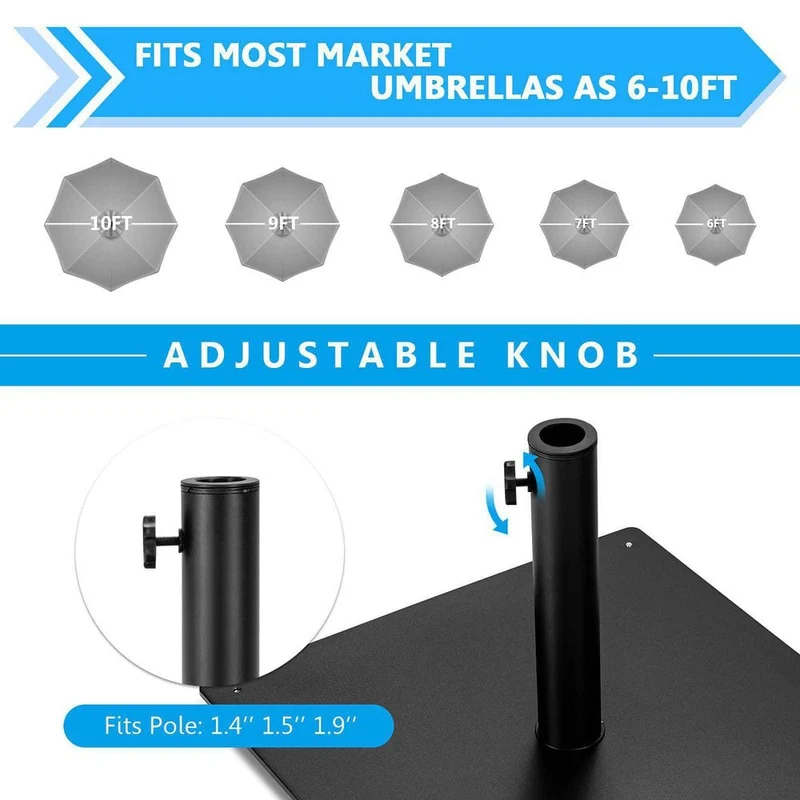 36 lbs. Square Metal Patio Umbrella Base with 3 Adapters in Black