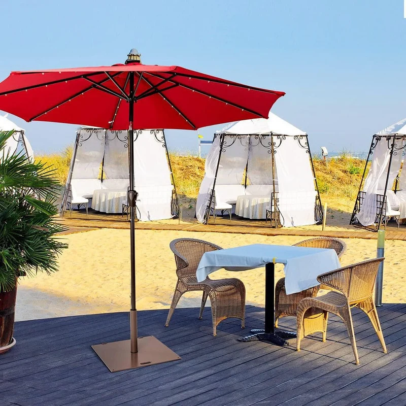 50 lbs. Square Metal Patio Umbrella Base in Brown