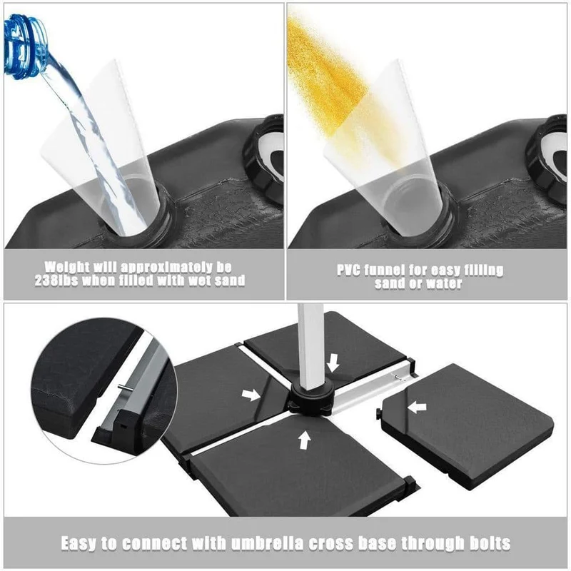 4-Pieces Plastic Patio Umbrella Base Weights in Black