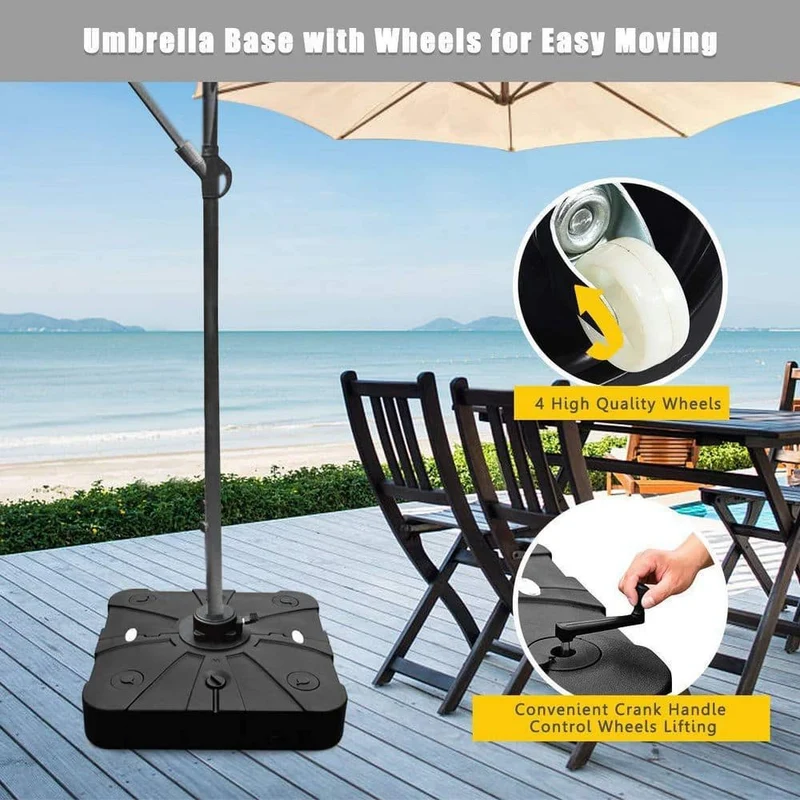 Patio Umbrella Base with Wheels in Black