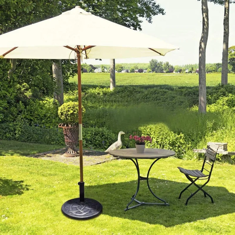 Circle Weave Round Metal Patio Umbrella Base in Bronze