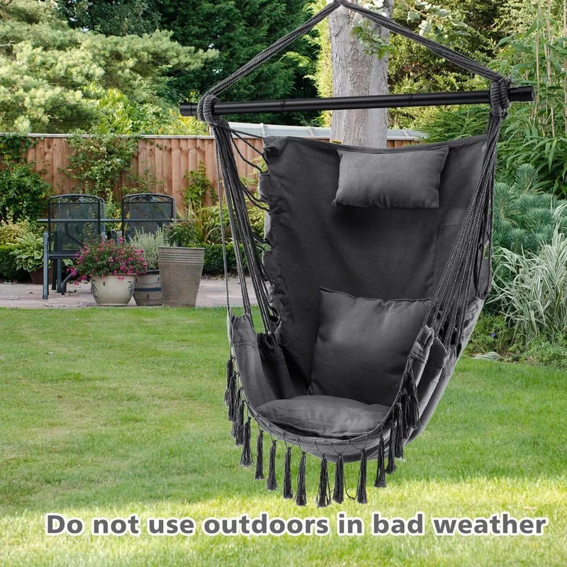 39 in. Tufted Victorian Hammock Chair Swing with Soft Pillow and Cushions in Black