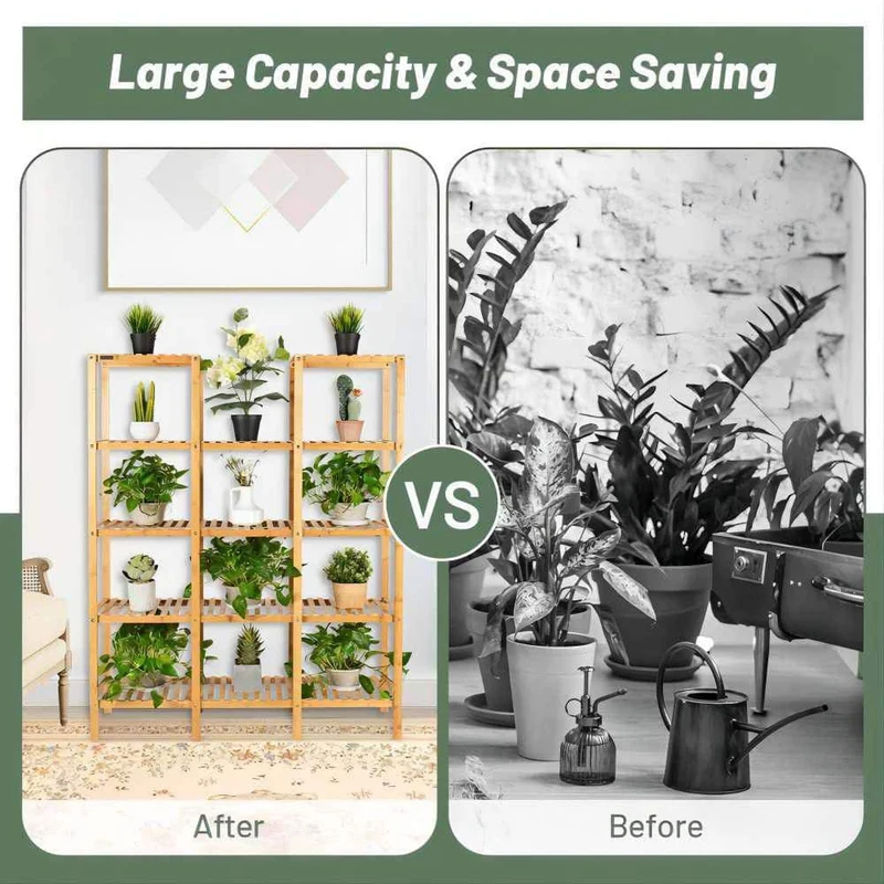 56 in. Multi-Functional Wood Shelf Flower Plant Stand