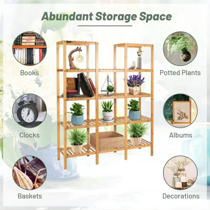 56 in. Multi-Functional Wood Shelf Flower Plant Stand