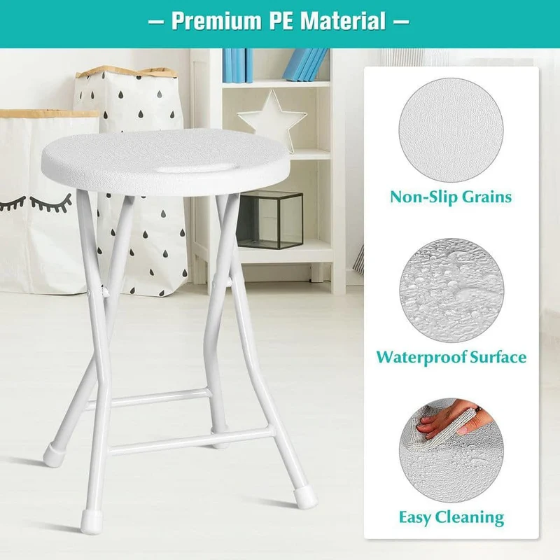 18 in. White Round Metal Folding Garden Stool with Handle(Set of 4)