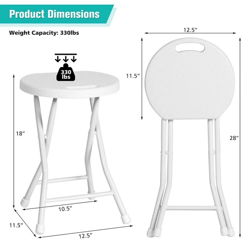 18 in. White Round Metal Folding Garden Stool with Handle(Set of 4)