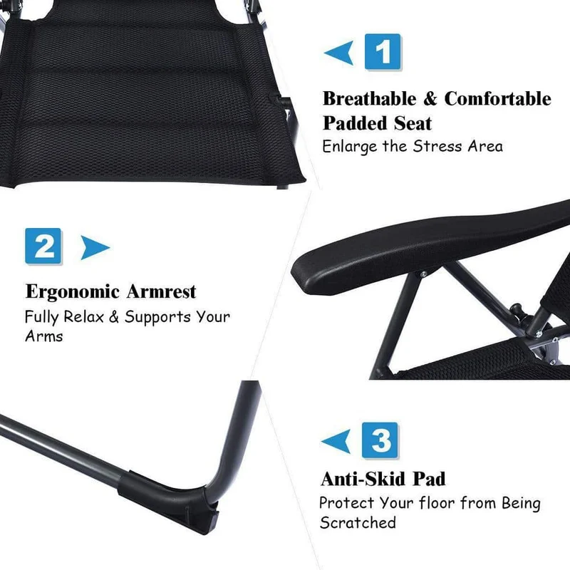 Black Steel Padded Sling Folding Outdoor Patio Dining Chair with Adjustable Backrests (4-Pack)