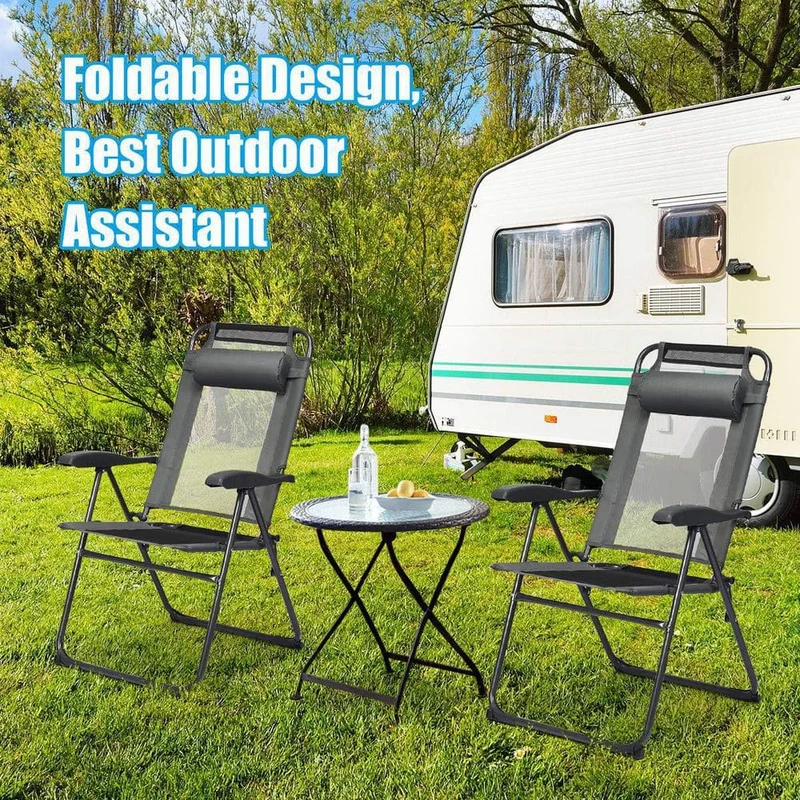 Gray Steel Folding Outdoor Patio Dining Chair (4-Pack)