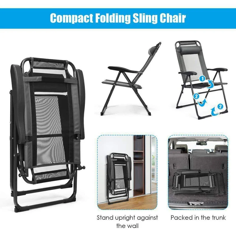Gray Steel Folding Outdoor Patio Dining Chair (4-Pack)