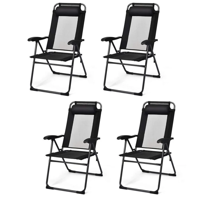 Black Steel Folding Outdoor Patio Dining Chair (4-Pack)