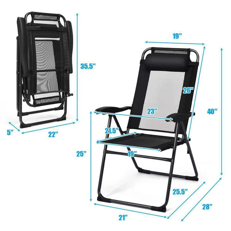 Black Steel Folding Outdoor Patio Dining Chair (4-Pack)
