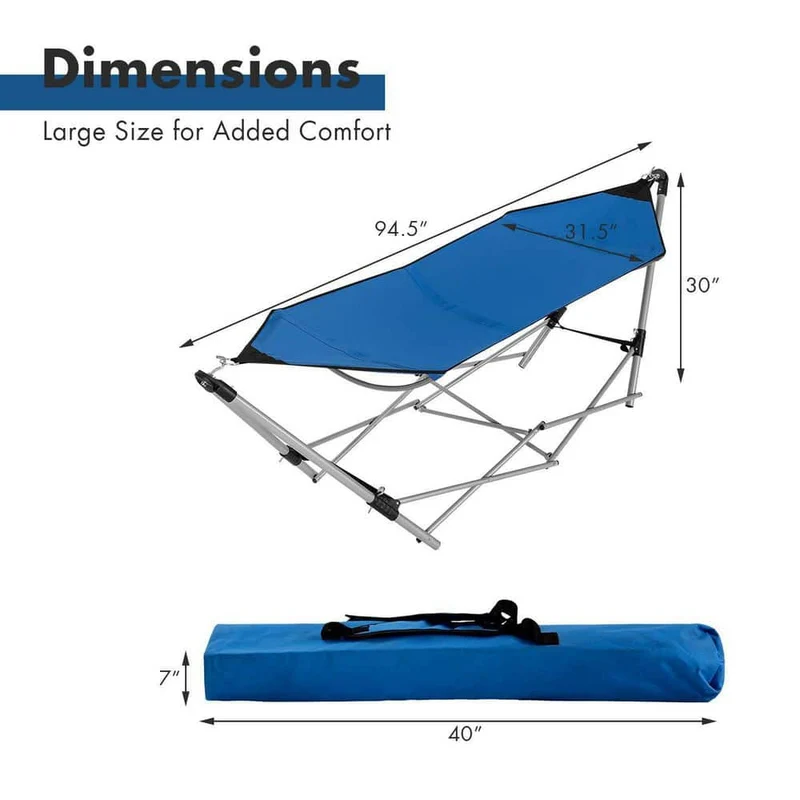 7.9 ft. Outdoor Portable Folding Steel Frame Hammock Bed with Bag in Blue