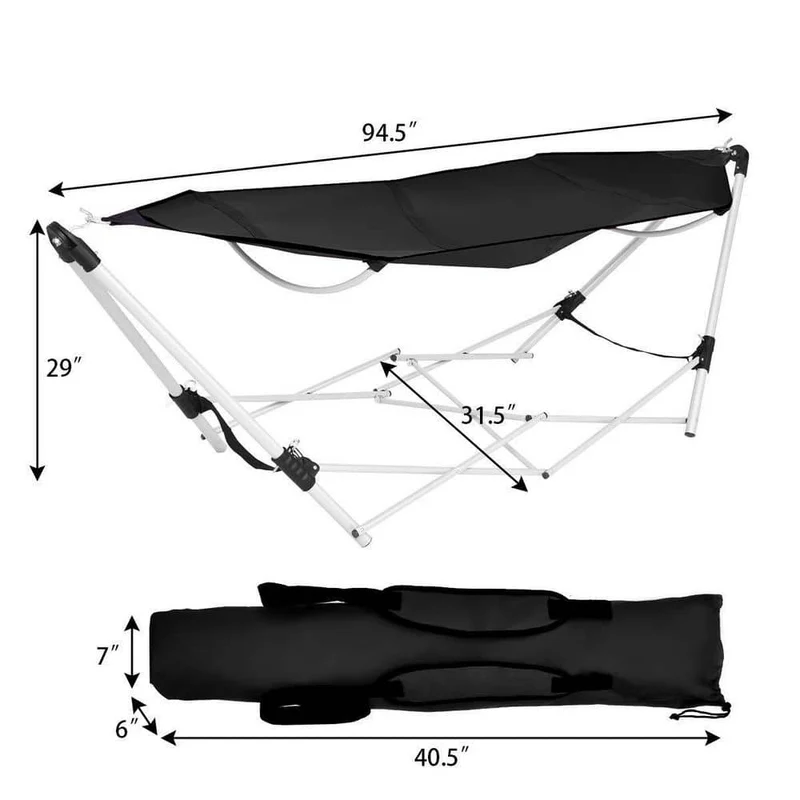 7.9 ft. Outdoor Portable Folding Steel Frame Hammock Bed with Bag in Black